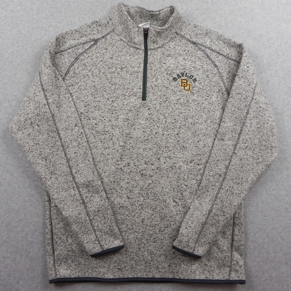 Baylor Bears Jacket Mens Large Champion 1/4 Zip Pullover Sweater Mock Neck Gray